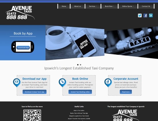 Avenue Taxis website - By E-Success, Ipswich
